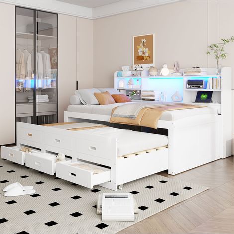 Lit banquette 180 x 200 cm blanc avec LED, rangement et USB, couchage gain de place (1/5)