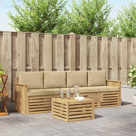 vidaXL Outdoor-Sofagarnitur mit Kissen 5 pcs Weiß und Beige Polyester (1/5)