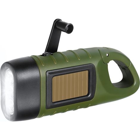 Notfall-LED-Taschenlampe, wiederaufladbare Solar-Taschenlampe, Dynamo-Taschenlampen mit Karabiner, Mini-Handkurbel-Taschenlampe mit Solarpanel für Outdoor/Camping [Energieklasse A+++]