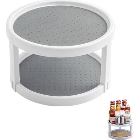 Porta spezie - Organizzatore per cassetti da cucina - Vassoio girevole - Ripiano rotondo a doppio strato - Espositore - Adatto per conservare spezie in cucina, frigorifero e armadietto - Grigio - 24,8