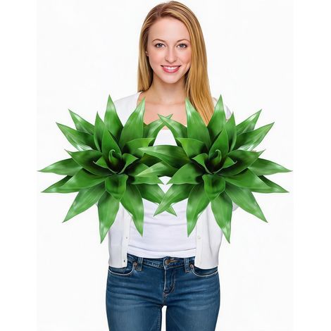 Lot de 2 agaves artificiels réalistes – Décoration intérieure extensionérieure – Plante décorative maison salon jardin – 22 feuilles, vert (1/5)