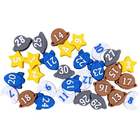 Wiederverwendbare Etiketten für Buntstifte, nummeriert von 1 bis 30, mit pentagrammförmigen Kappen, zur Organisation von Schulmaterialien. (1/5)