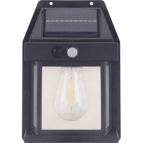Lámpara de pared solar negra con batería recargable, sensor de movimiento e interruptor, LED de luz cálida, 1,0 W, IP44, Rabi Struhm (1/3)