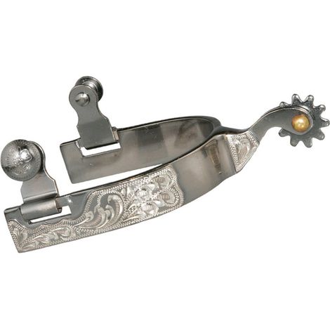 Speroni western in metallo canna di fucile con incisioni in German Silver e rotella piccola