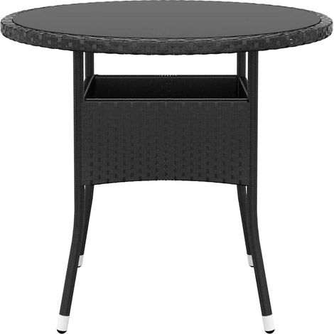 vidaXL Mesa de jardín vidrio templado ratán sintético negro Ø80x75 cm (1/2)