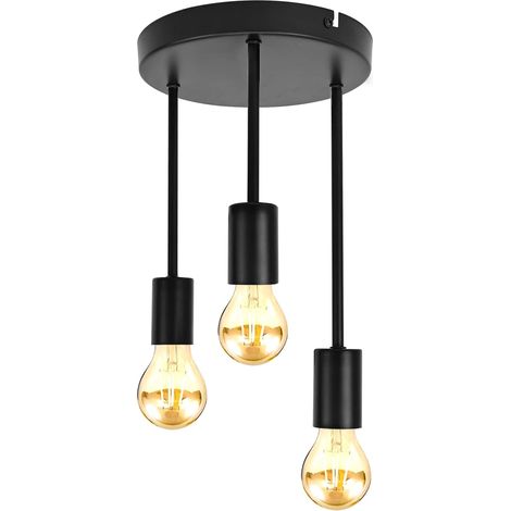 Plafonnier rétro 3 douilles E27, Suspension Luminaire Industrielle Lustre Lampe Vintage Luminaire Plafonnier Lampe de Plafond pour Cuisine Salon Salle À Manger chambre, Métal- Ø20cm, Noir mat (1/5)