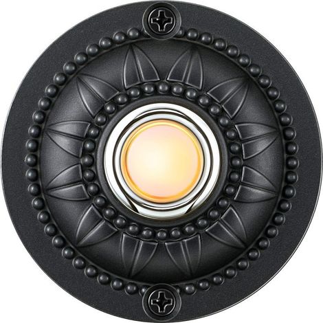 Bouton de sonnette rond en métal – bouton-poussoir pour la sonnette de la porte d'entrée (noir) (1/4)