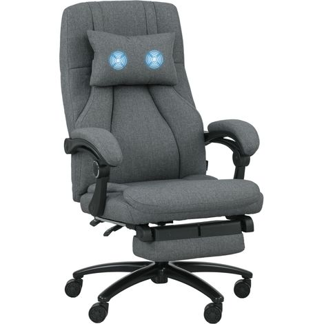 Silla de oficina ergonómica con masaje, altura ajustable, respaldo reclinable, reposapiés retráctil, lino, gris oscuro (1/5)