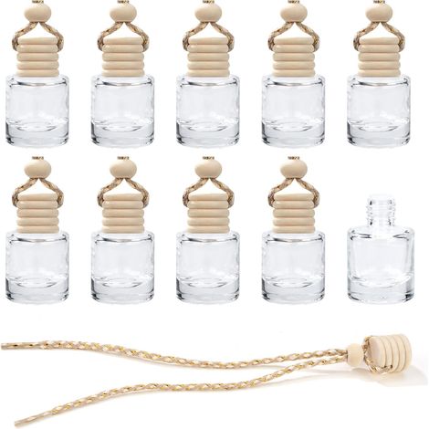 10 botellas de perfume ambientadoras para coche de 8 ml, de cristal transparente y rellenables, difusor de aceites esenciales, colgante de aromaterapia para decoración del coche. (1/5)