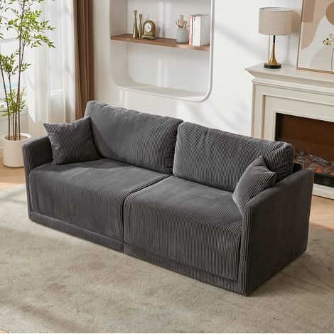 CHICFURN Sofá cama convertible 183x84x62 cm, tejido de pana gris, plegable, 2 plazas (1/5)