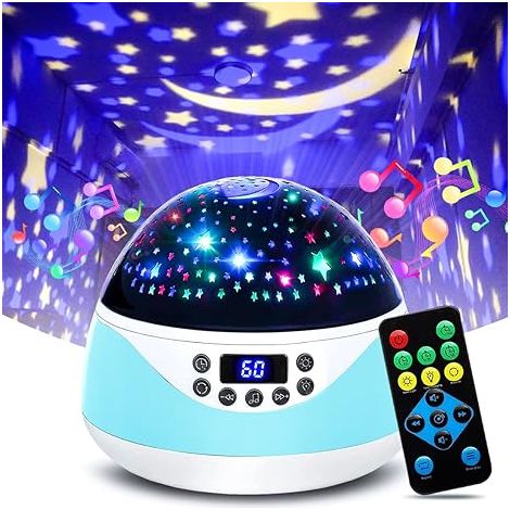 Projecteur étoiles pour enfants avec minuterie et machine sonore berceuse - Veilleuse musicale pour bébé, télécommande, lampe de projection intérieure, cadeau anniversaire garçon fille 1-6-12 ans (1/5)