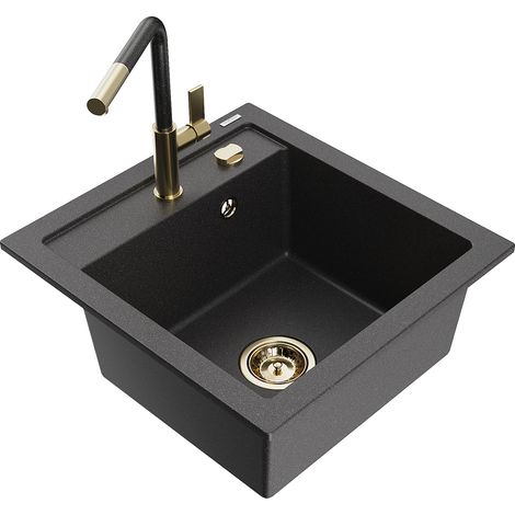Mexen Vito 1-Becken-Granit-Spüle mit Mischbatterie Flora, Schwarz gesprenkelt - 6503-76-670401-75-G (1/5)