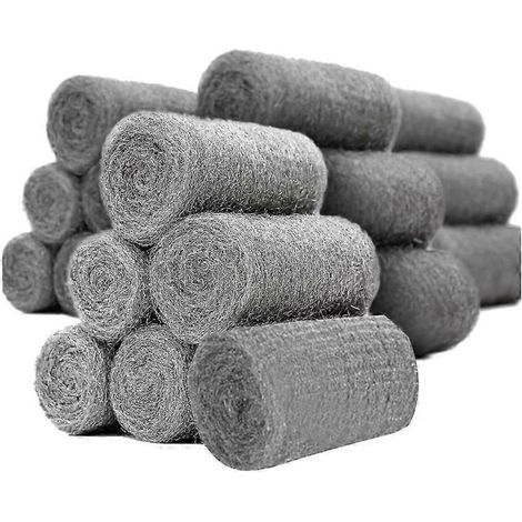 Lot de 24 rouleaux de laine d'acier pour éliminer les souris et nettoyer et boucher les petits trous. Laine d'acier fine, couleur argent-gris. (1/5)