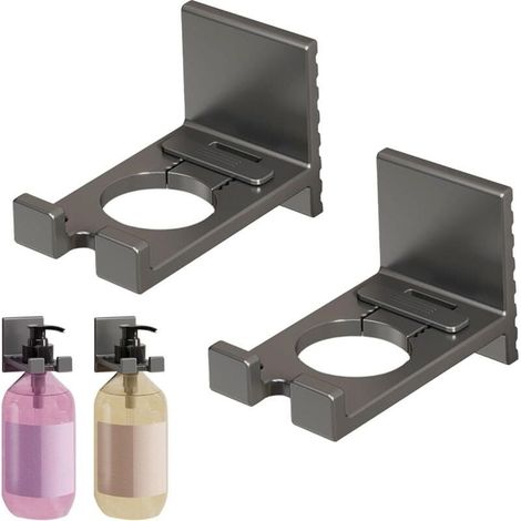 Distributeur de gel douche, support mural sans perçage pour pompe à main, distributeur de shampoing réglable, porte-savon de douche universel à suspendre, compatible avec la plupart des bouteilles (lo (1/4)