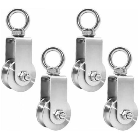 Poulie à roulement à billes 4 pièces 34 mm, poulie de levage, capacité de charge 250 kg, poulie en acier inoxydable pour corde de fitness (1/5)