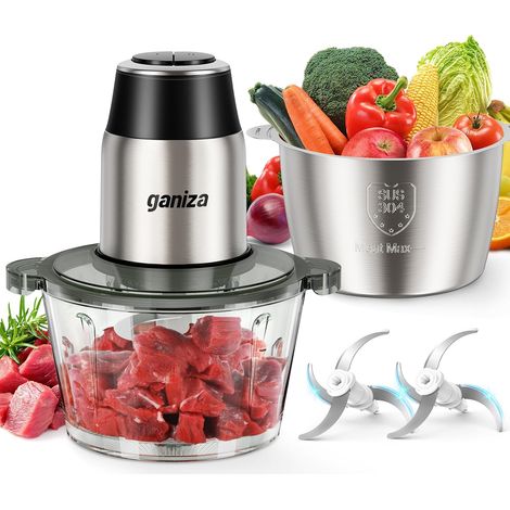 Hachoir de Cuisine Électrique 500W, Robot Hachoir avec 2 Bols 1,8L + 1,8L, 2 Doubles Lames, 2 Vitesses, Mini Hachoir Électrique pour Viande, Légumes, Noix (1/5)