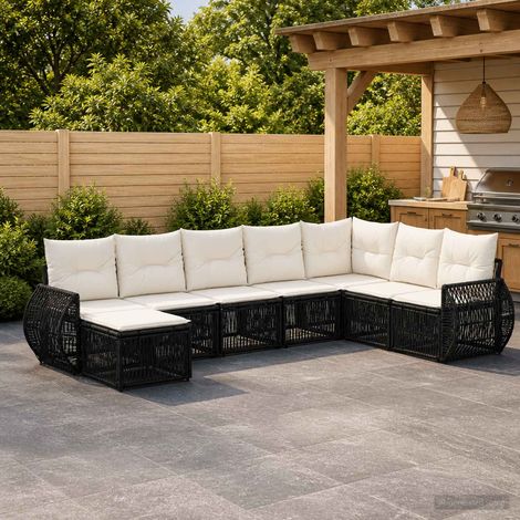 vidaXL Set Divano da Giardino 8 pz Nero e Bianco Crema polyrattan (1/5)