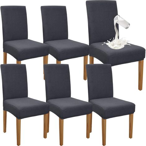 Lot de 6 housses de chaise imperméables, de qualité supérieure, extensibles, amovibles, pour salle à manger, cuisine, fête, hôtel (gris) (1/2)