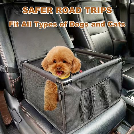 Siège auto renforcé pour animaux de compagnie, en maille respirante, avec ceinture de sécurité, panier de transport stable pour chiens et chats (noir) (1/2)
