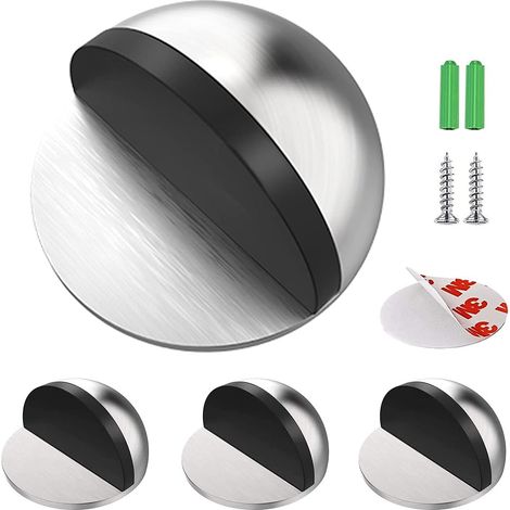 Arrêts de Portes, [Lot de 4] Arrêts et Butées de Porte en Acier Inoxydable Stop-Porte Adhésif au Sol et Parquet, Butoirs de Porte Protection de Portes et Murs Argent. (1/5)