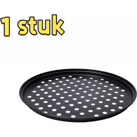 plaque à pizza perforée pour pizza au fromage - 28 cm - Noire - Convient pour la cuisson au four, à la maison, en cuisine et au restaurant (1/5)