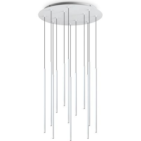 Sospensione Moderna Filo Metallo Bianco 12 Luci Led 25W 3000K Luce Calda (1/2)