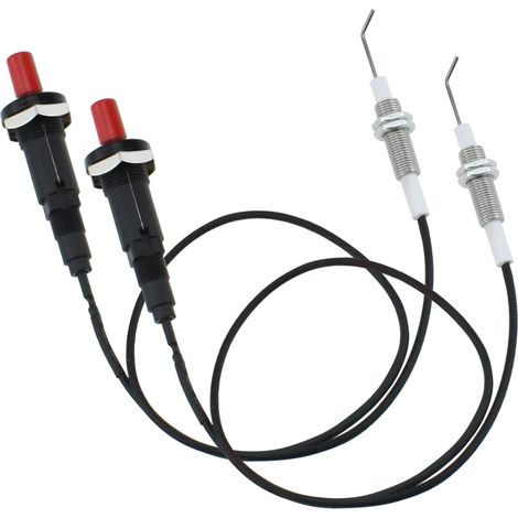 Kit de 2 allumeurs piézo à bouton-poussoir avec câble de 50 cm, remplacement universel pour allumage à gaz (barbecue, foyer extérieur, four, chauffage), noir