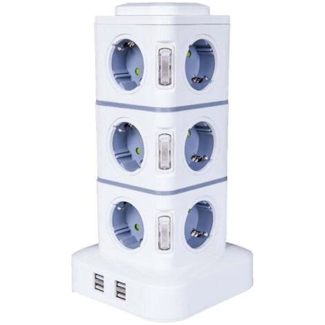 Tour Multiprise, 12 Prises Multiprise Electrique (2500W / 10A) avec 4 Ports USB, Multi Prises électriques Parafoudre Multiprise Verticale (1/5)