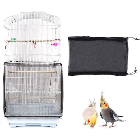 TSHAOUN Housse Cage Oiseau Filet de Protection pour Cage Oiseaux Housses Anti Graine pour Cages à Oiseaux Jupe de Cage à Perroquet Attrape Graine Noir (1/5)