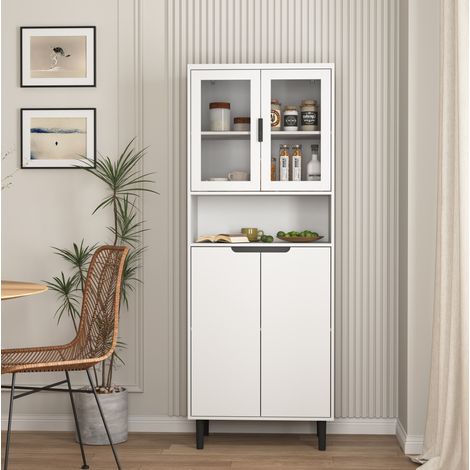 meuble rangement buffet vitrine verre 2 portes blanc OKMYHOME (1/5)