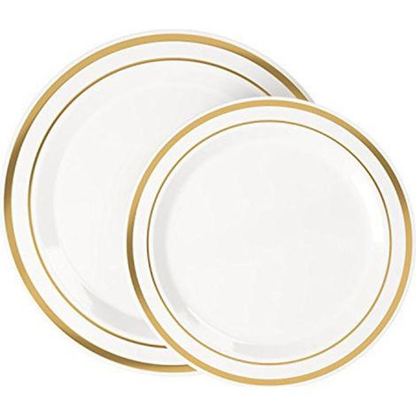 Goldene und silberne Kunststoffteller, 50 Stück: 25 Teller mit 15 cm Durchmesser und 25 Teller mit 23 cm Durchmesser für Partys und Empfänge (1/3)