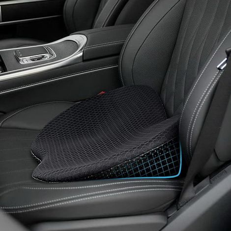 Coussin de siège de voiture avec mousse à mémoire de forme, coussin biseauté ergonomique pour voiture, contre les maux de dos, dessous antidérapant, respirant et housse amovible, rehausseur (1/5)