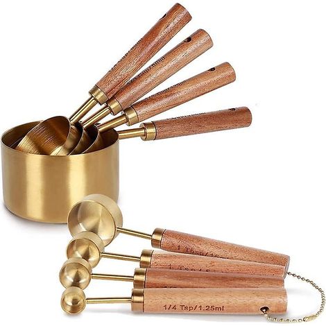 Ensemble de 8 tasses et cuillères à mesurer, avec manches en bois parfumés - ensemble complet de mesure (1/3)