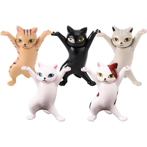 5 PCS mini figurines de chat - Décoration de chaton dansant - Petite statue de chat amusante - Sculpture miniature stylo chat - Pour voiture,table, (1/5)