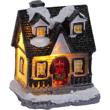 Elegante decorazione da scrivania, statuetta artistica unica per mensole e tavoli - T2-60 Casa illuminata con tetto nero, modello C-Crezuo