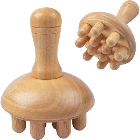Masajeador de madera con forma de hongo, dispositivo manual de fisioterapia de madera para todo el cuerpo, que alivia la tensión muscular y favorece el drenaje linfático. (1/5)