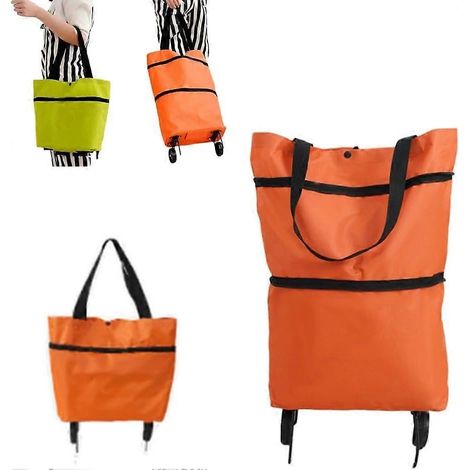 Sac de courses pliable à roulettes chariot réutilisable portable orange (1/5)