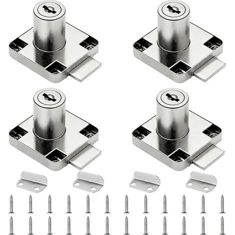 4Pcs Office Drawer Lock, 22mm Cam Lock Steel with Screw Wrench, Rustproof for Furniture Office Drawer Filing Cabinets (Silver) (1/5)