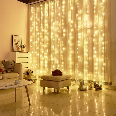 Rideau Lumineux LED - 300 LED - 3 x 3 m - Télécommande - Minuterie 6 h - 8 Modes - Réglage Luminosité 4 Niveaux - Alimentation USB 5 V - Pour Intérieur Extérieur (1/4)
