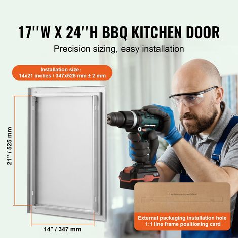 Porte accès barbecue inox 432x610 mm simple cuisine extérieure encastrée poignée cachée îlot BBQ plancha meuble jardin (1/5)