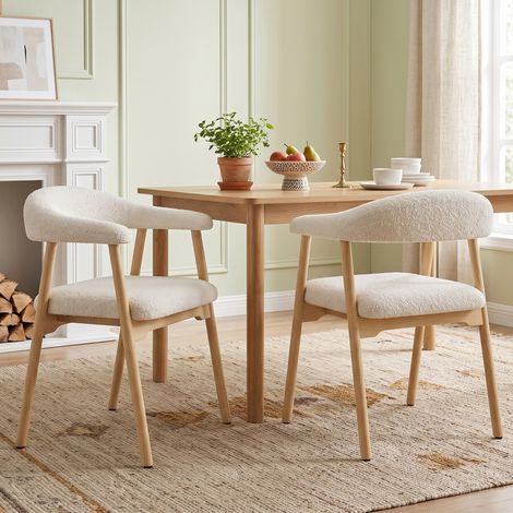2 sillas de comedor de madera maciza, cómodas y transpirables, adecuadas para comedor, sala de estar, cafeterías, estilo moderno, boucle, color madera natural + beige (1/5)