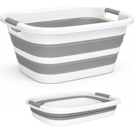 Panier à linge pliable grande capacité 26 L - Bac à linge sale peu encombrant pour salle de bain ou buanderie (Gris) (1/5)