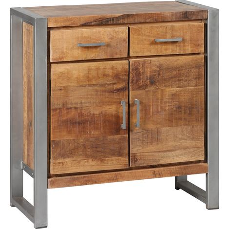 PALISSA - Buffet 2 Portes 2 Tiroirs Bois et Acier Patiné (1/3)
