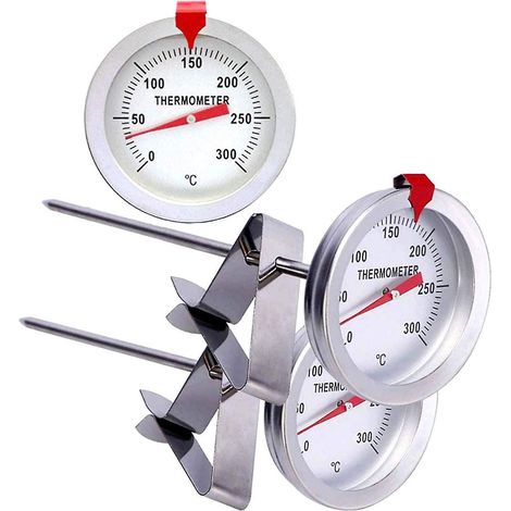 Thermomètre à huile pour friture, lot de 2 thermomètres à friture en acier inoxydable de 200 mm avec clip de fixation métallique pour huile de cuisson, friture, barbecue et grillades. (1/5)