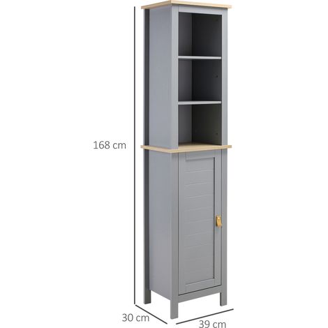 Armario Alto de Baño Moderno Mueble Columna de Baño con 1 Puerta Estante Ajustable y 3 Compartimentos 39x30x168 cm Gris (1/5)