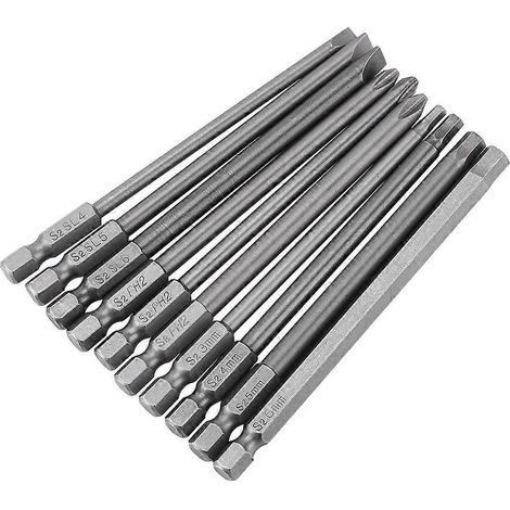 10-teiliges Set magnetischer BST-Schraubendreherbits mit 1/4-Zoll-Sechskantschaft, 100 mm lang (Schlitz- und Kreuzschlitzkopf)
