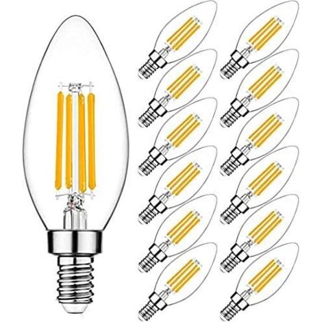 Lot de 12 ampoules LED blanc chaud 2700K 4W (équivalent 40W) à intensité variable - Compatibles avec les lustres et les ventilateurs de plafond,E12. (1/5)