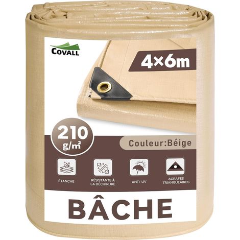 Outdoor Protective Tarpaulin 4 x 6 m 210 g/m² Beige – Waterproof Tarpaulin with Reinforced Eyelets, Anti-UV, Weather and Frost Resistant for Versatile Outdoor Use (1/5)