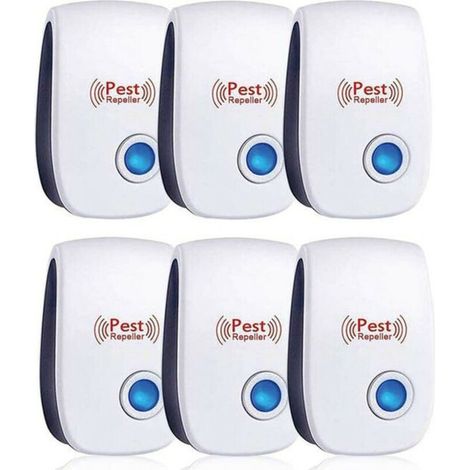 Repulsif Ultrasons, Ultrason Souris Lot de 6, Ultrason Souris et Rat Efficace Contre Souris,Rats,Mouches,Moustiques,Insectes Nuisibles,Araignées,Cafards, Sûr et Non Toxique
