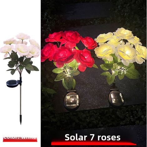 Ramo de rosas artificiales con 7 rosas y luces LED de colores, ideal para bodas, patios y San Valentín (blanco). También disponible al por mayor. (1/5)